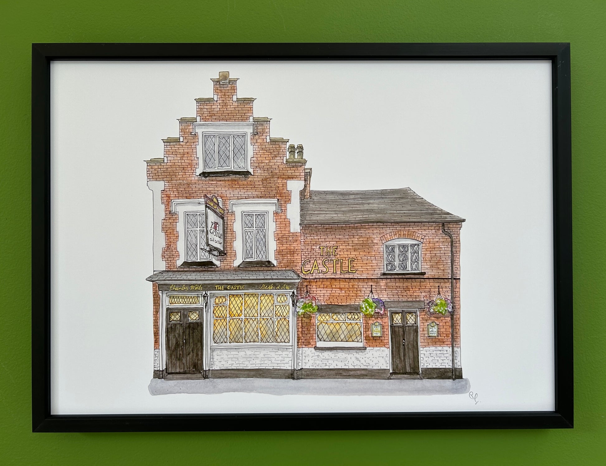 A4 print of The Castle pub on Newnham Street, Bedford