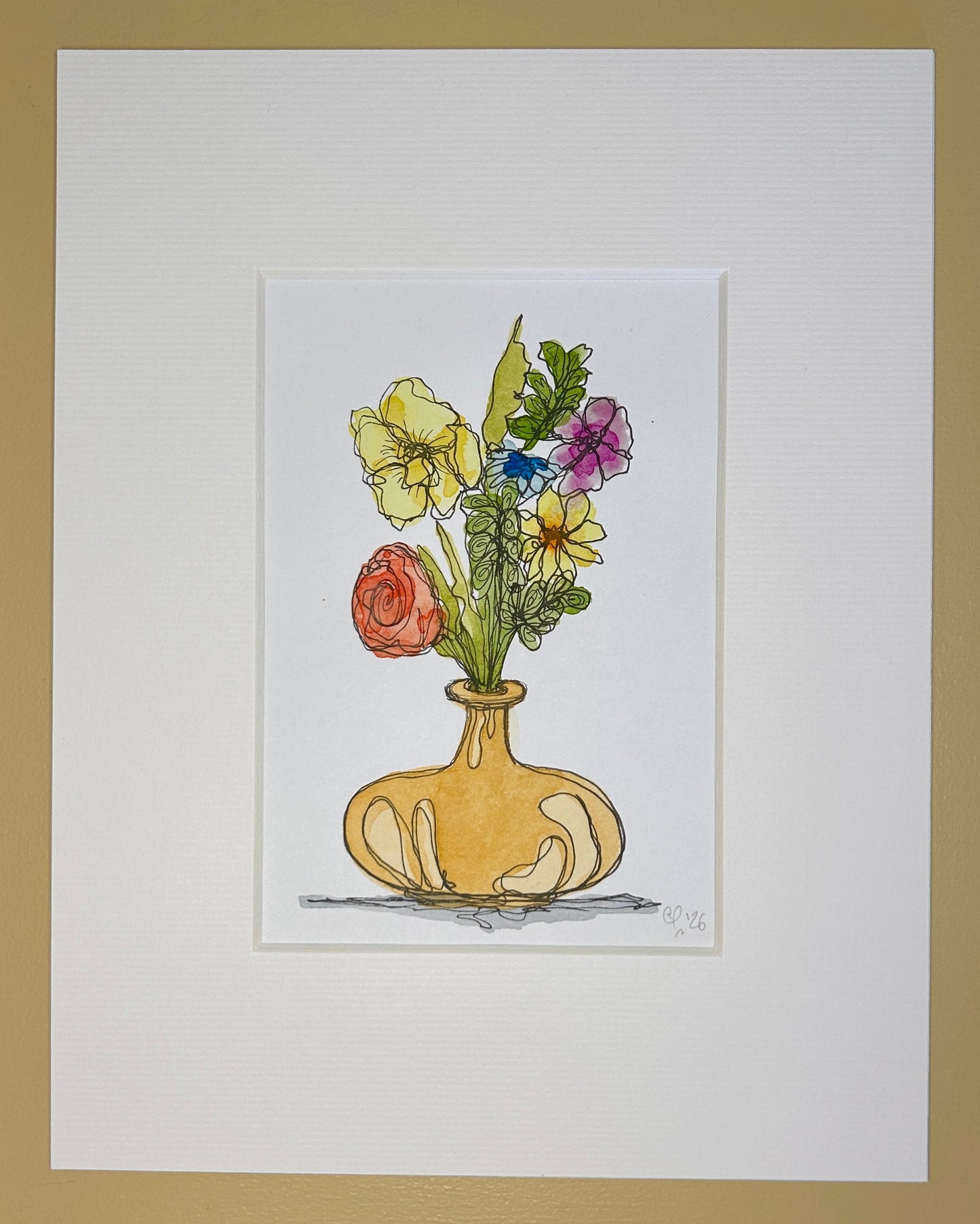 Bouquet in a Yellow Vase | A6 mini painting