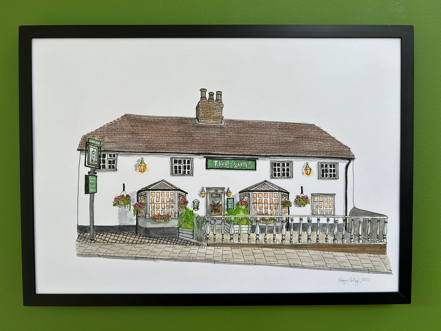 Original A4 watercolour and ink pen illustration of The Ship pub on St Cuthberts Street, Bedford