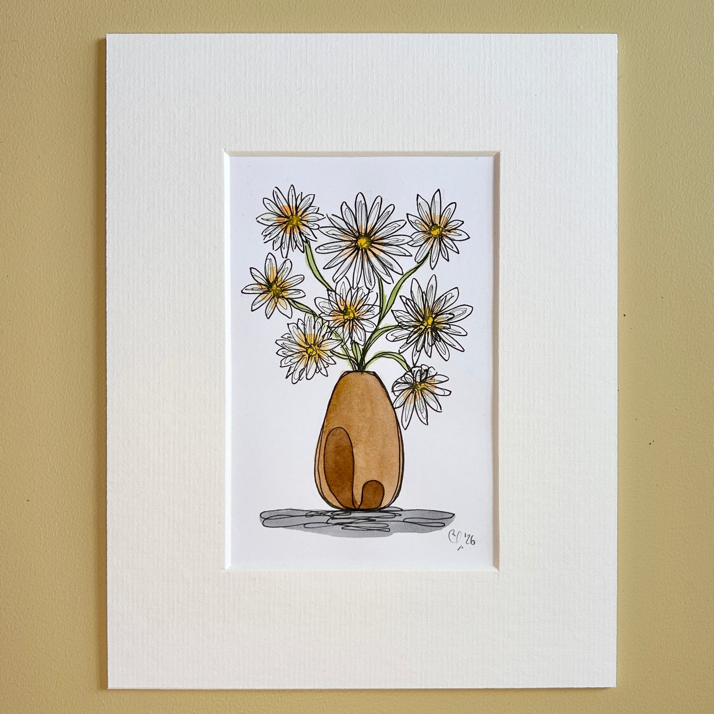 Daisies in a Wooden Vase | A6 mini painting