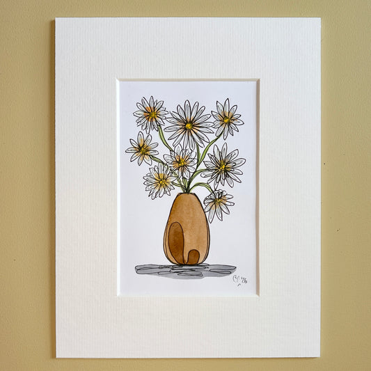 Daisies in a Wooden Vase | A6 mini painting