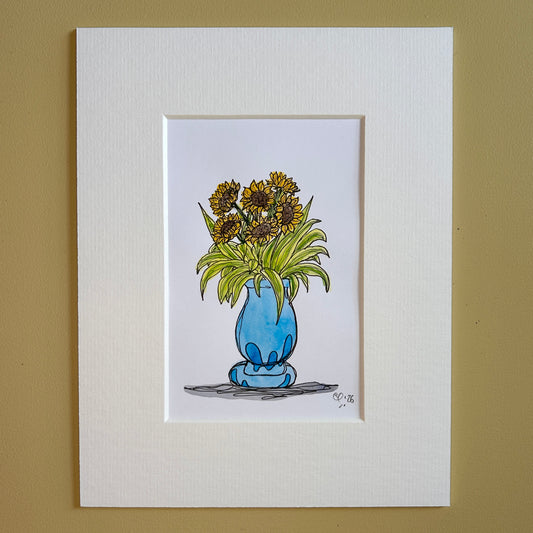 Sunflowers & Stripy Leaves #2 | A6 mini painting