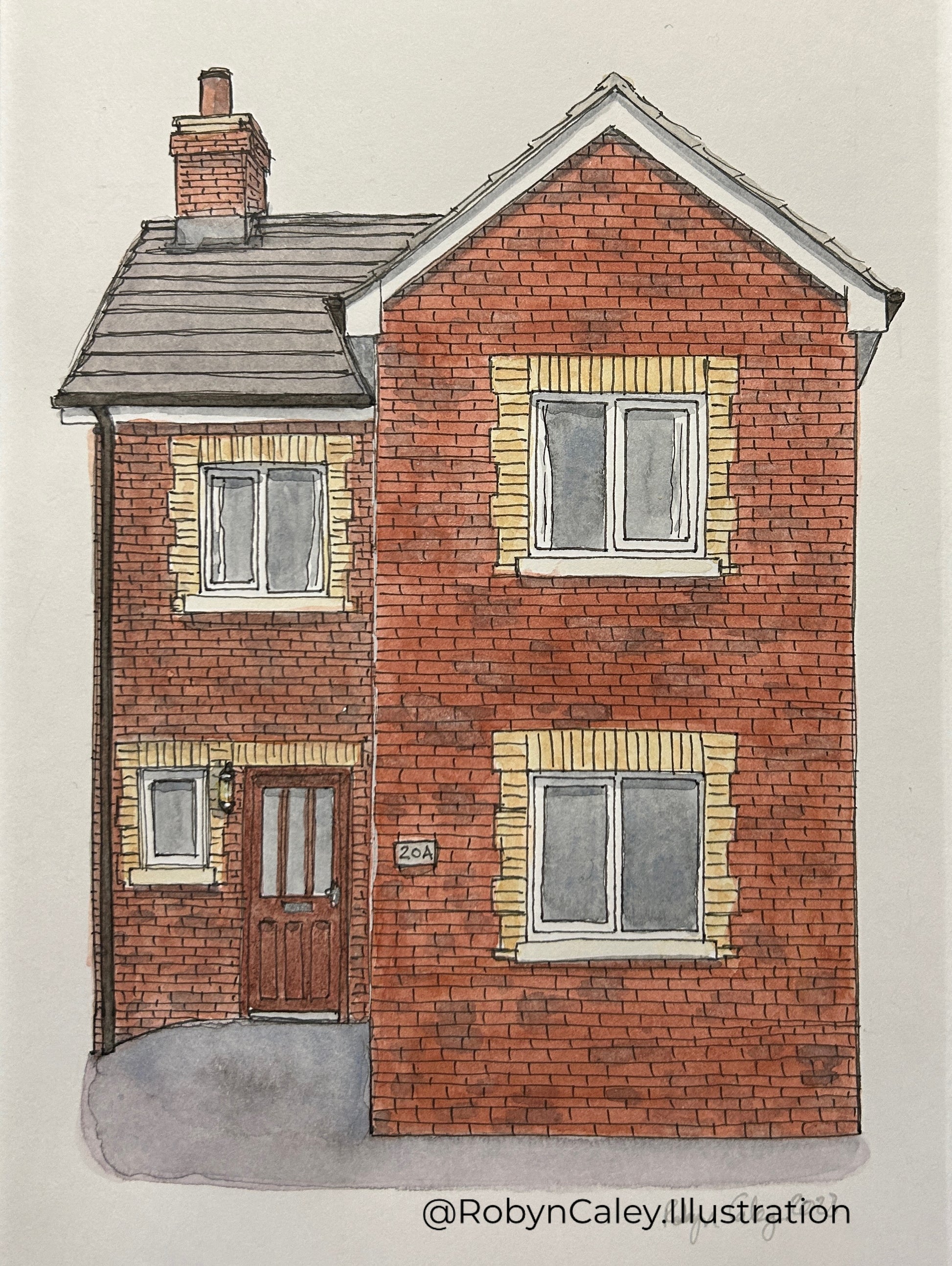 A5 house portrait painting of a very smart self-build house in Bedford