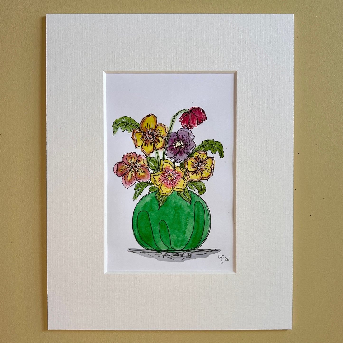 Hellebores in an Emerald Vase | A6 mini painting