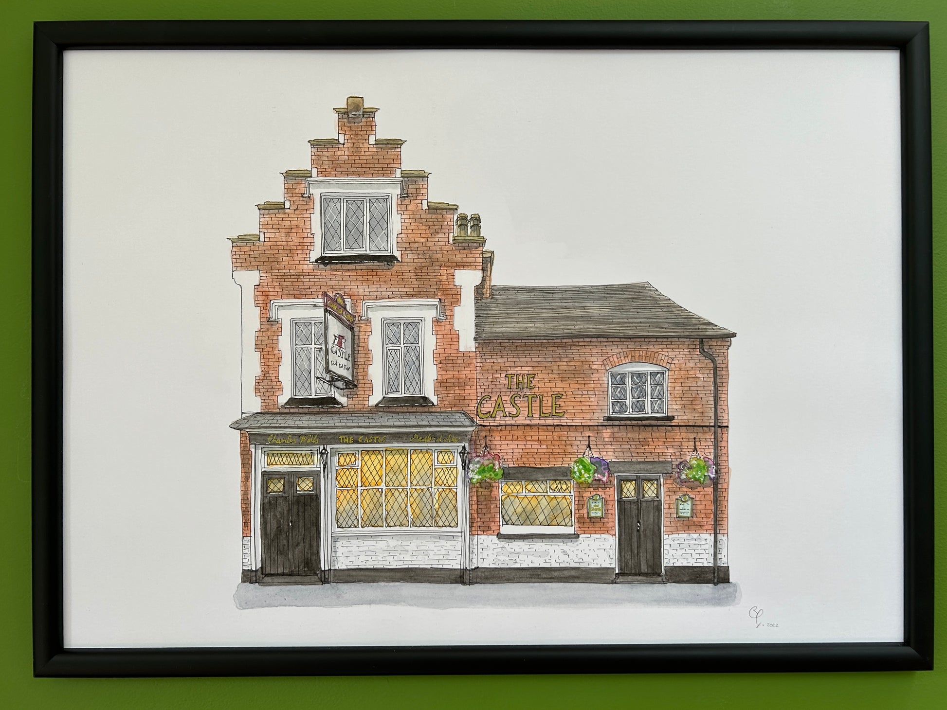 Original A4 watercolour and ink pen painting of The Castle on Newnham Street, Bedford