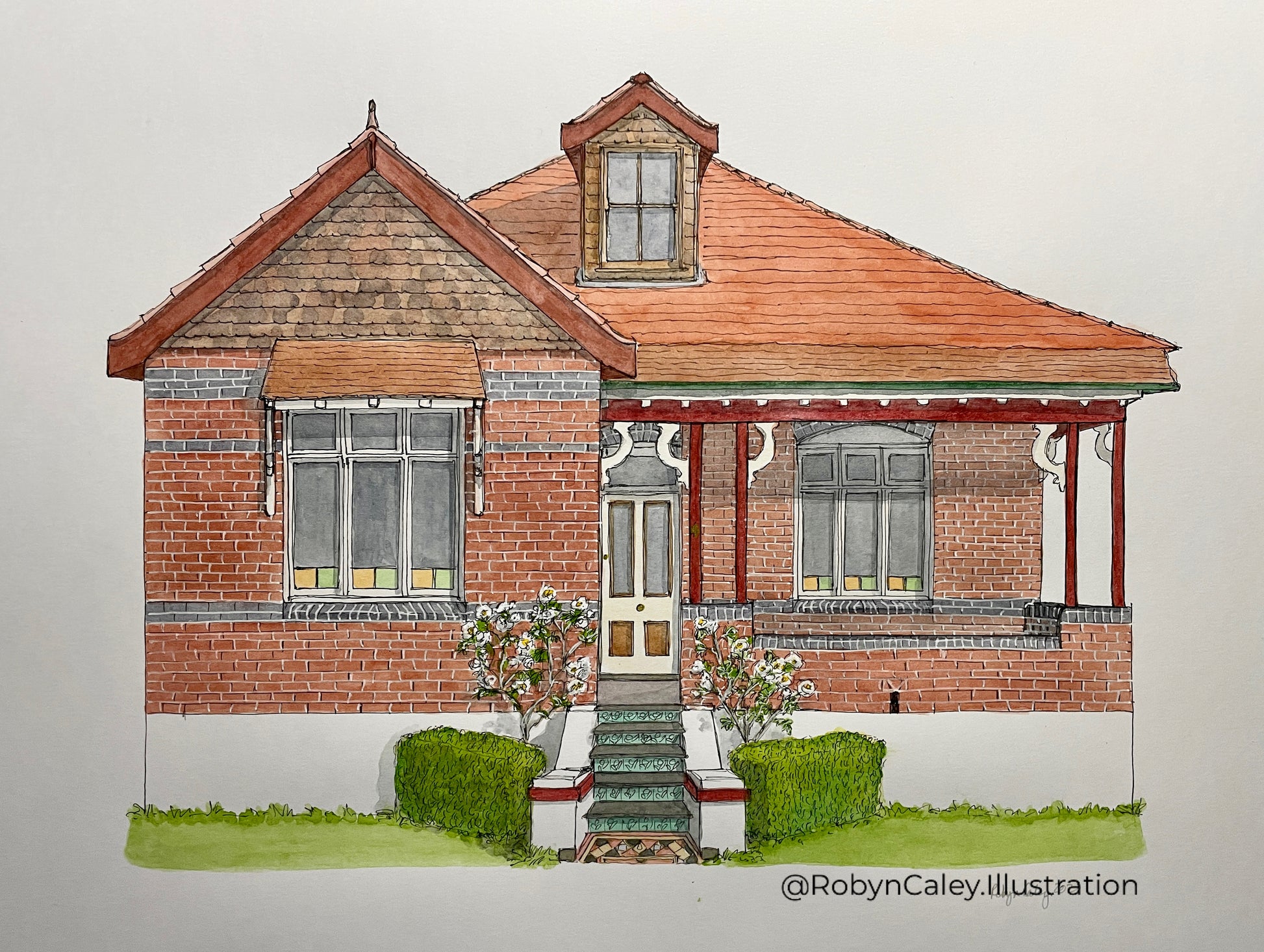 A4 house portrait painting of a wonderfully charming home in Sydney, Australia 