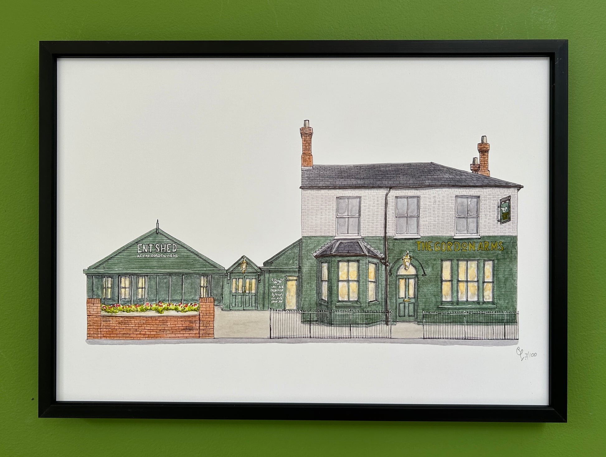 A4 print of The Gordon Arms and Ent Shed on Castle Road, Bedford