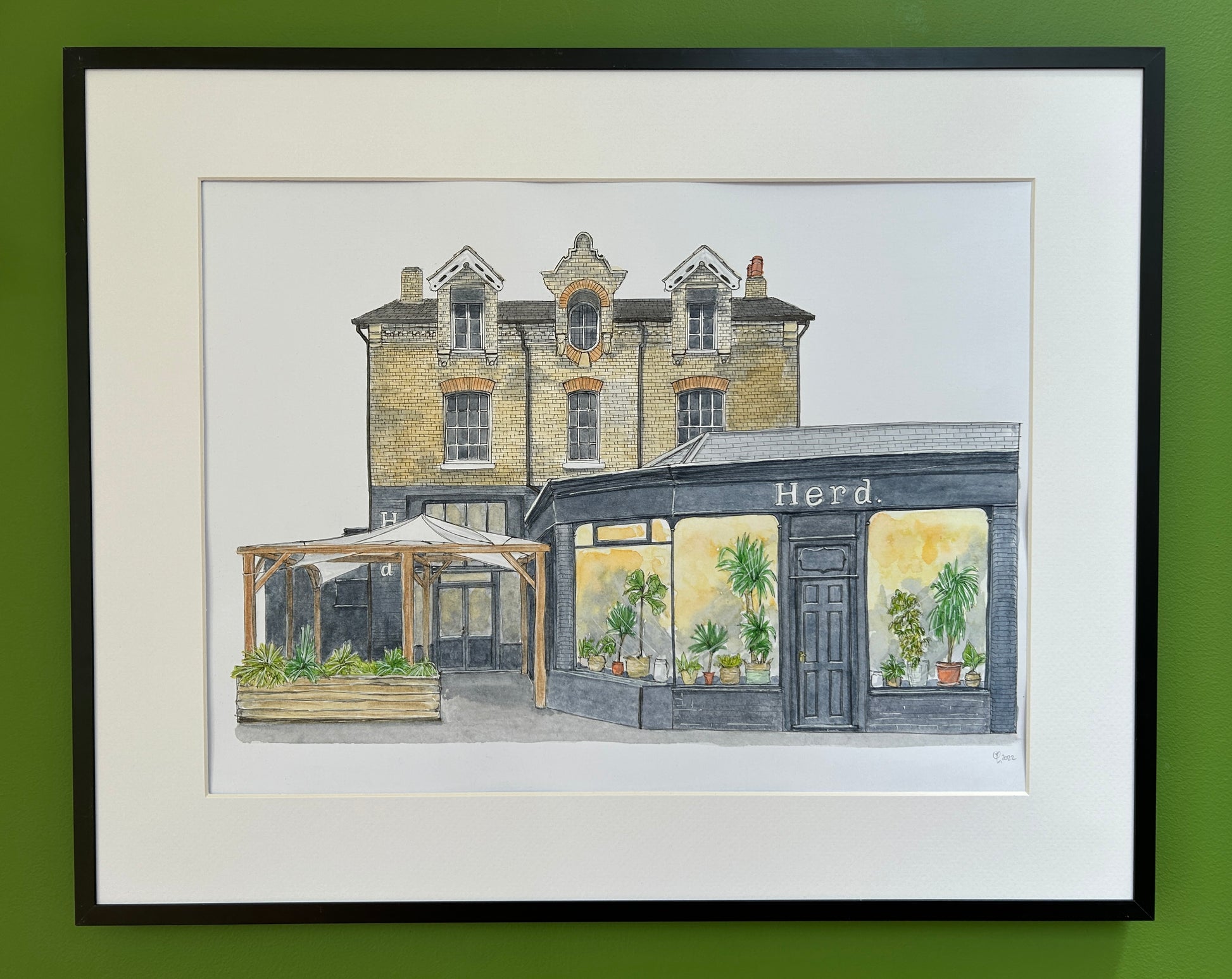 Original A3 watercolour and ink pen illustration of Herd on St Cuthberts Street, Bedford