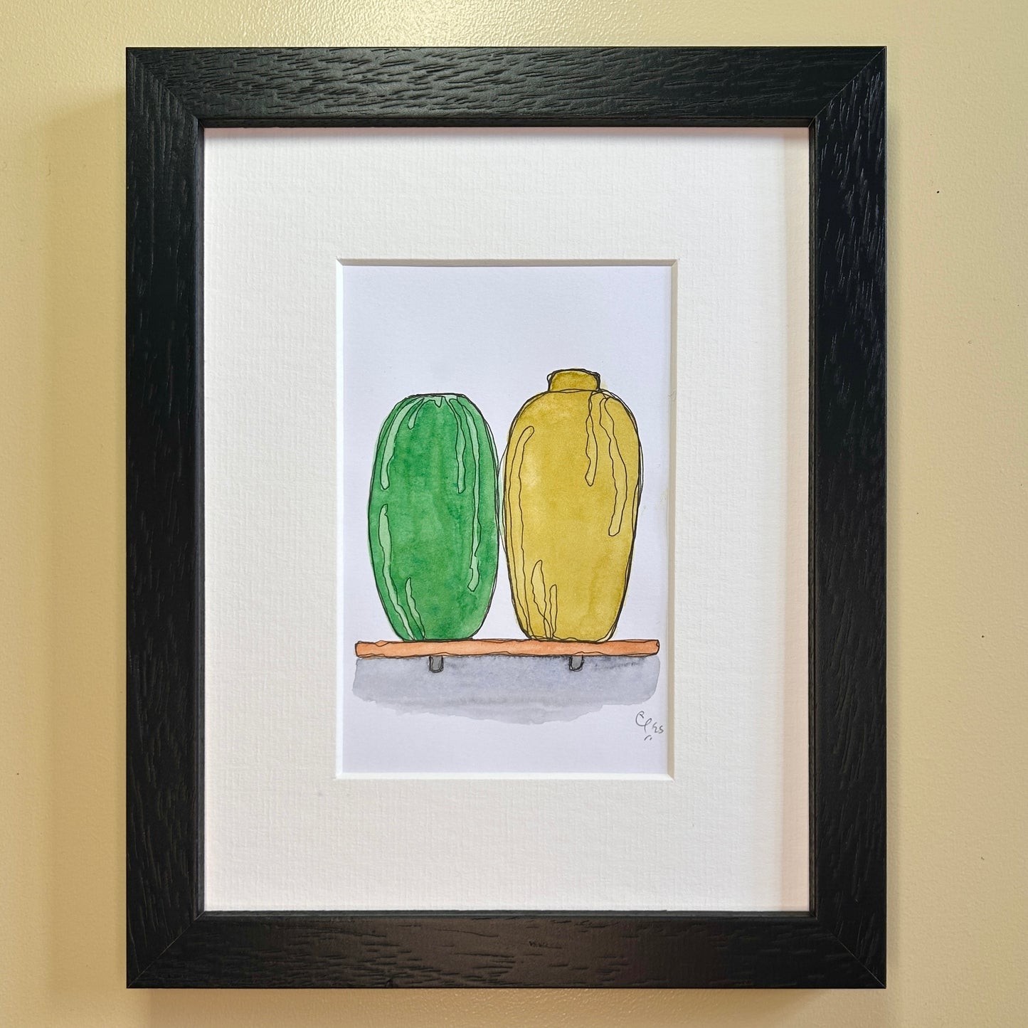Green & Ochre Vases | A6 mini painting