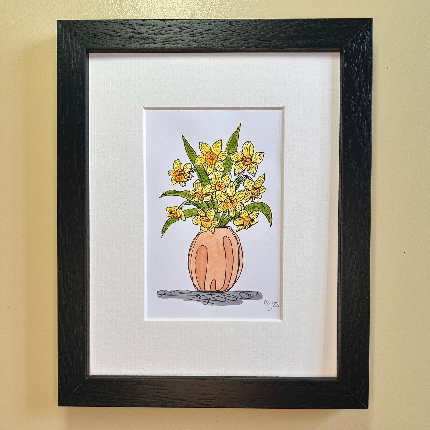 Daffodils in a Peach Vase | A6 mini painting