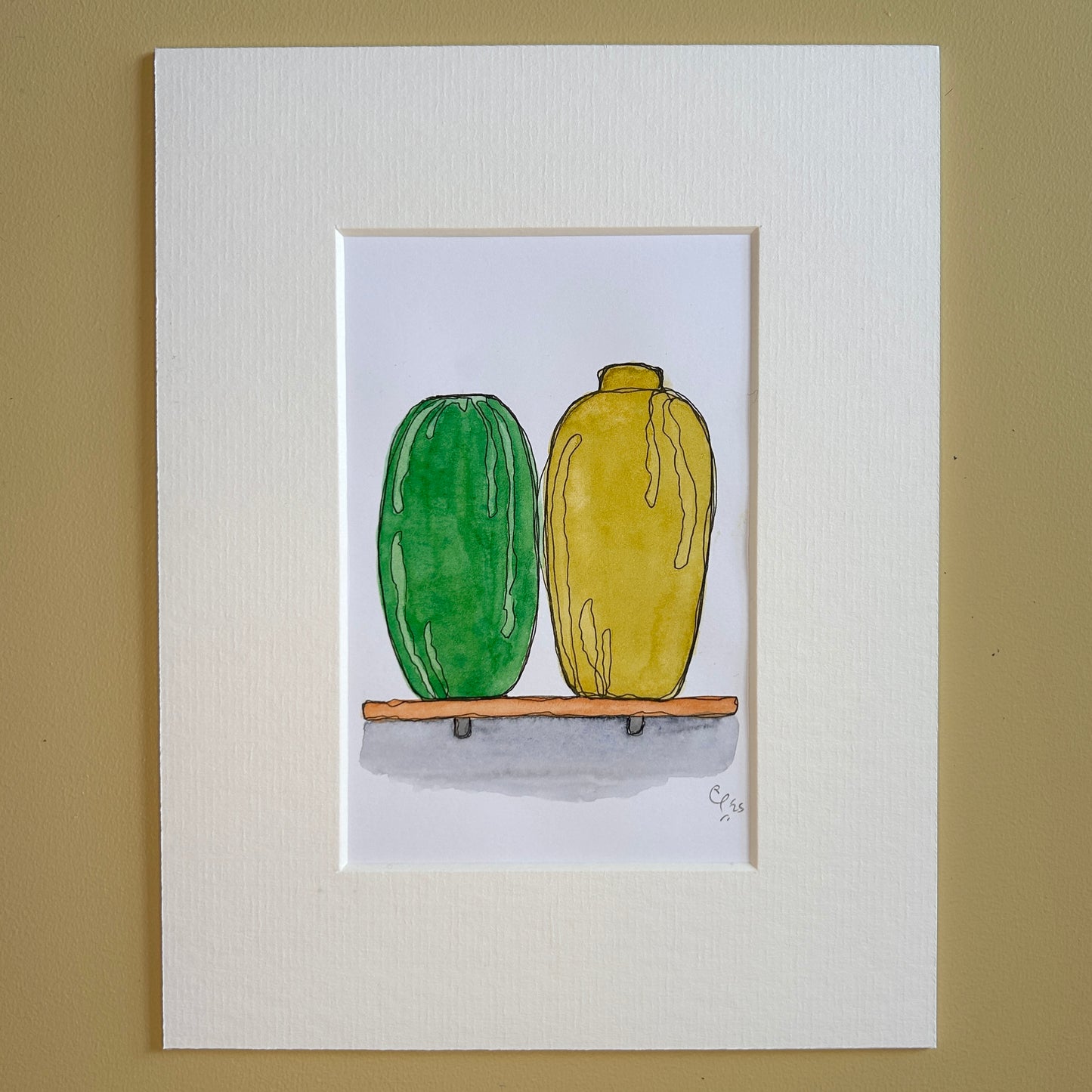 Green & Ochre Vases | A6 mini painting