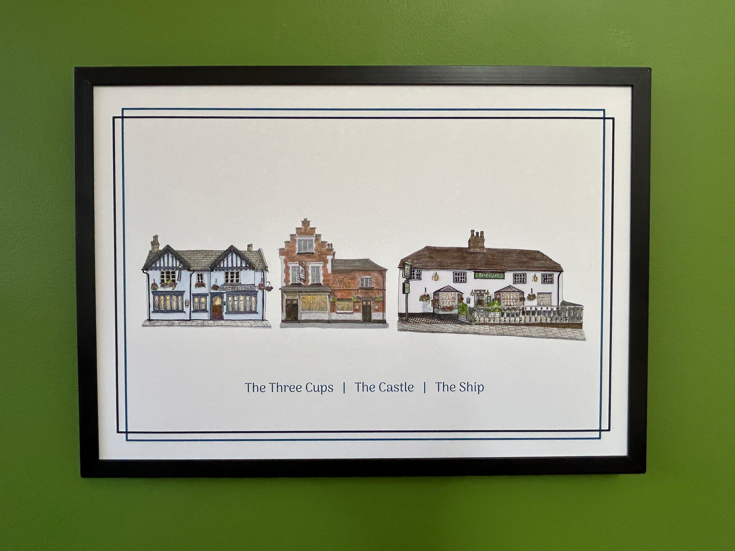 A4 Pub Crawl print of The Three Cups, The Castle and The Ship pubs, Bedford