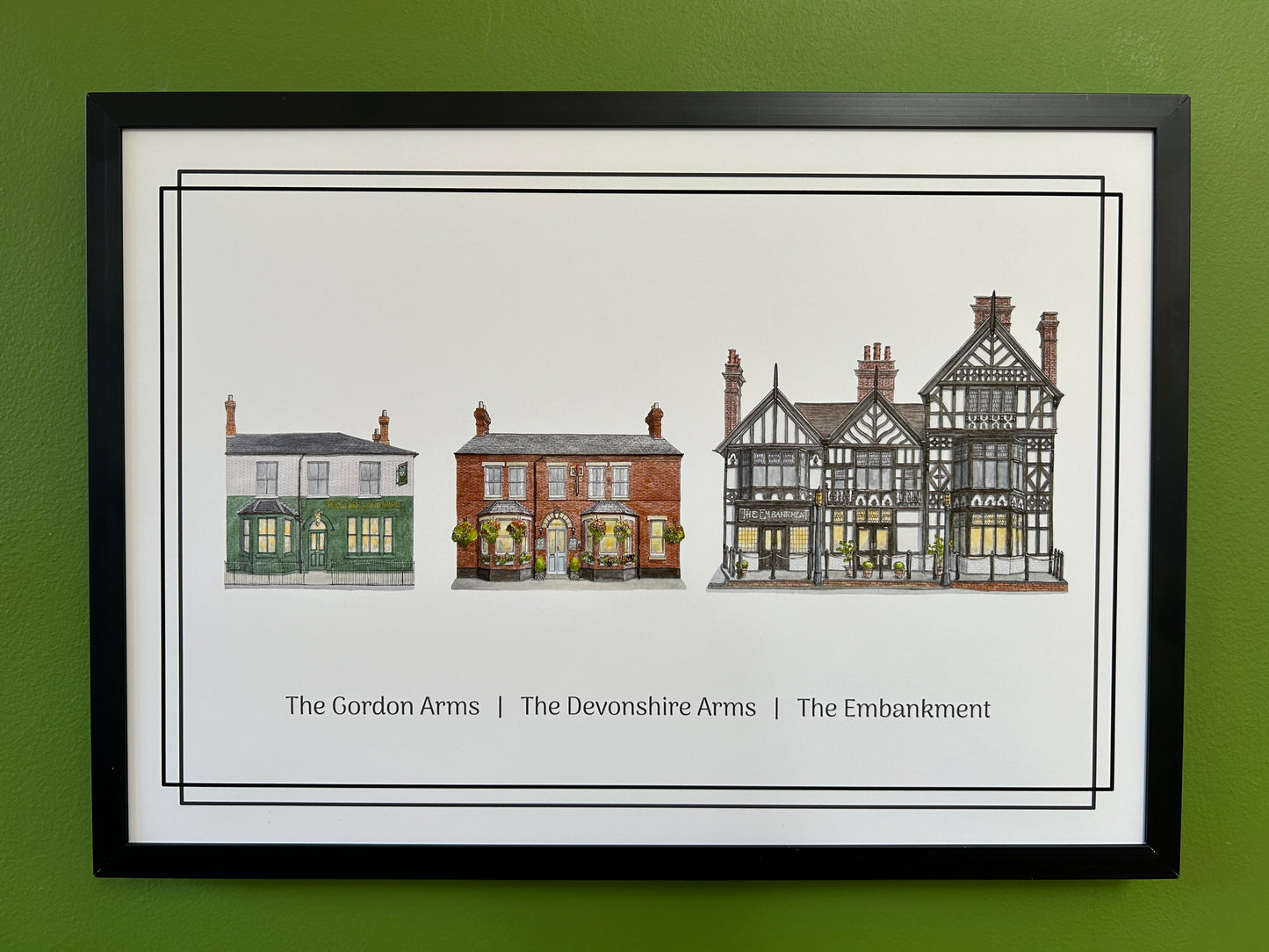 A4 Pub Crawl print of The Gordon Arms, The Devonshire Arms and The Embankment, Bedford