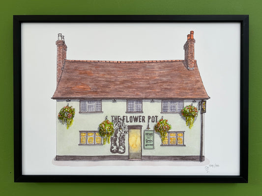 A4 print of The Flower Pot pub on Tavistock Street, Bedford