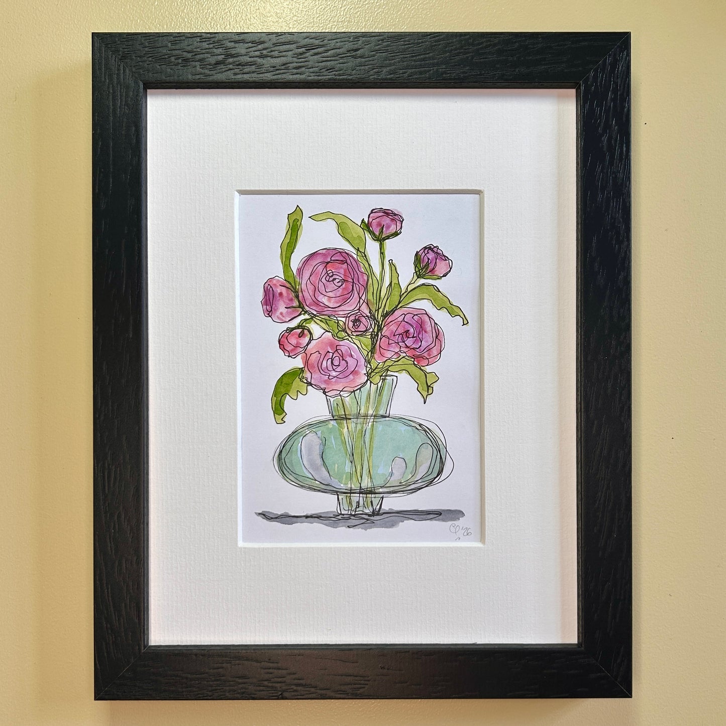 Ranunculus in a Glass Vase | A6 mini painting