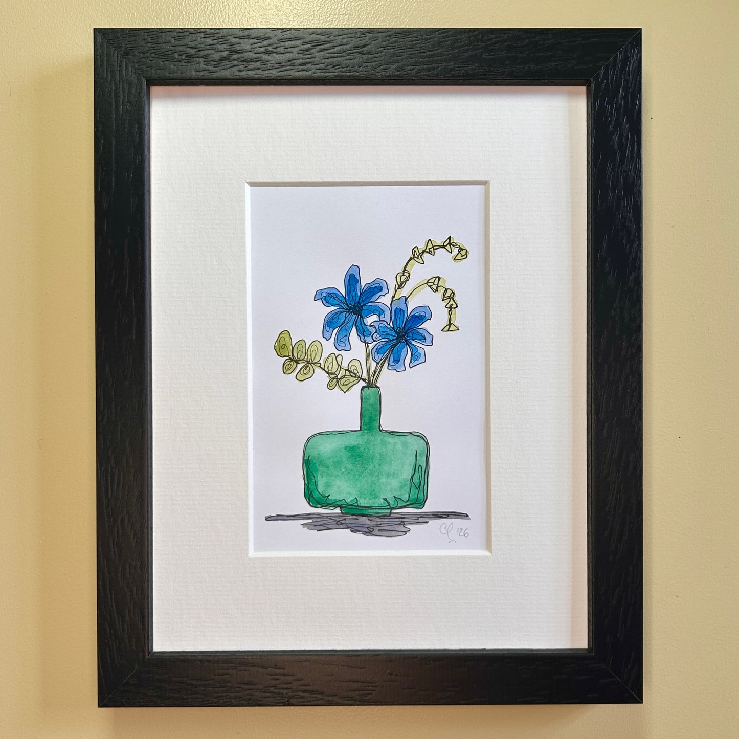 Blue Flowers in a Turquoise Vase | A6 mini painting