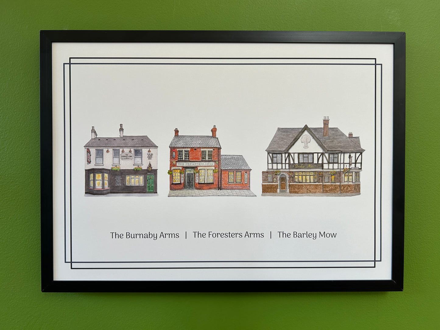 A4 Pub Crawl print of The Burnaby Arms, The Foresters Arms and The Barley Mow pubs, Bedford