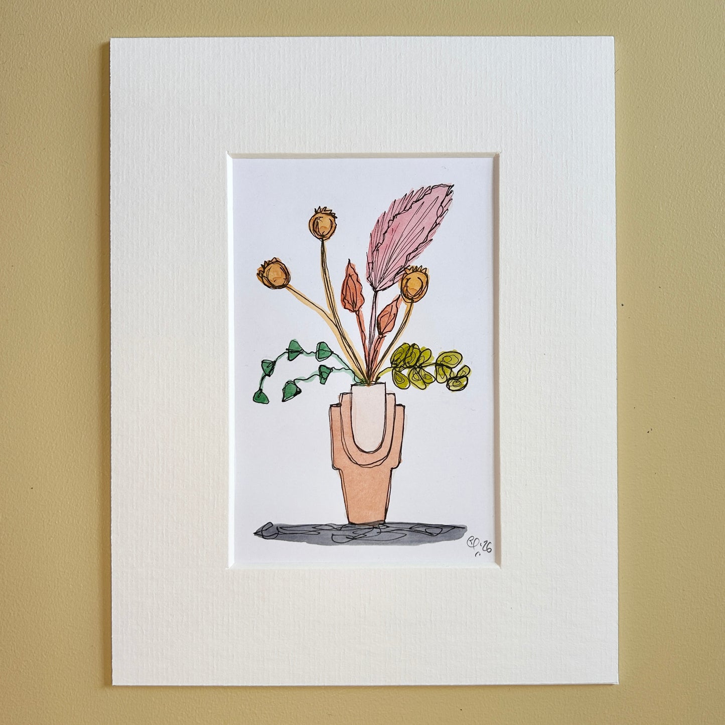 Arrangement in a Peach Vase | A6 mini painting