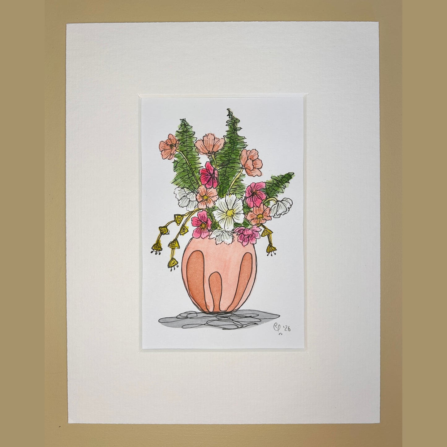 Mixed Bouquet in a Peach Vase | A6 mini painting