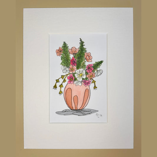Mixed Bouquet in a Peach Vase | A6 mini painting