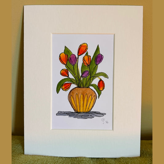 Earthenware Vase of Tulips | A6 mini painting