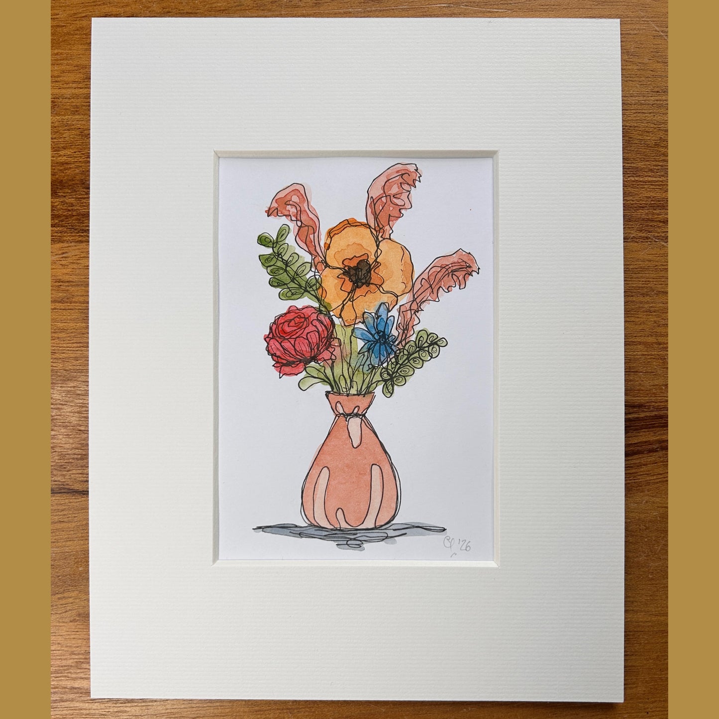 Bouquet in a Peach Vase | A6 mini painting