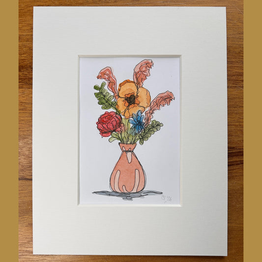 Bouquet in a Peach Vase | A6 mini painting