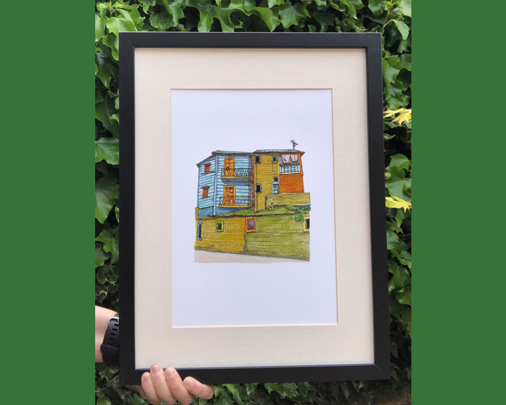 A4 print of colourful houses in the La Boca area of Buenos Aires, Argentina