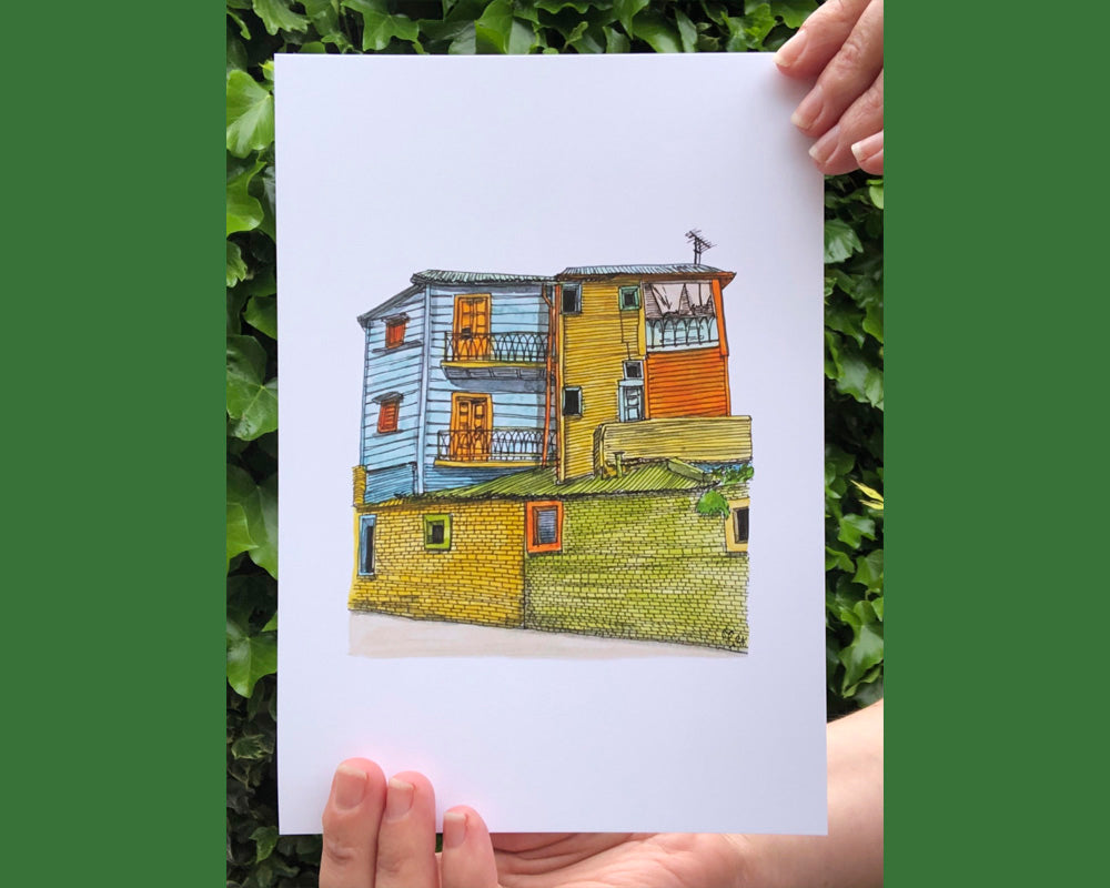 A5 print of colourful houses in the La Boca area of Buenos Aires, Argentina