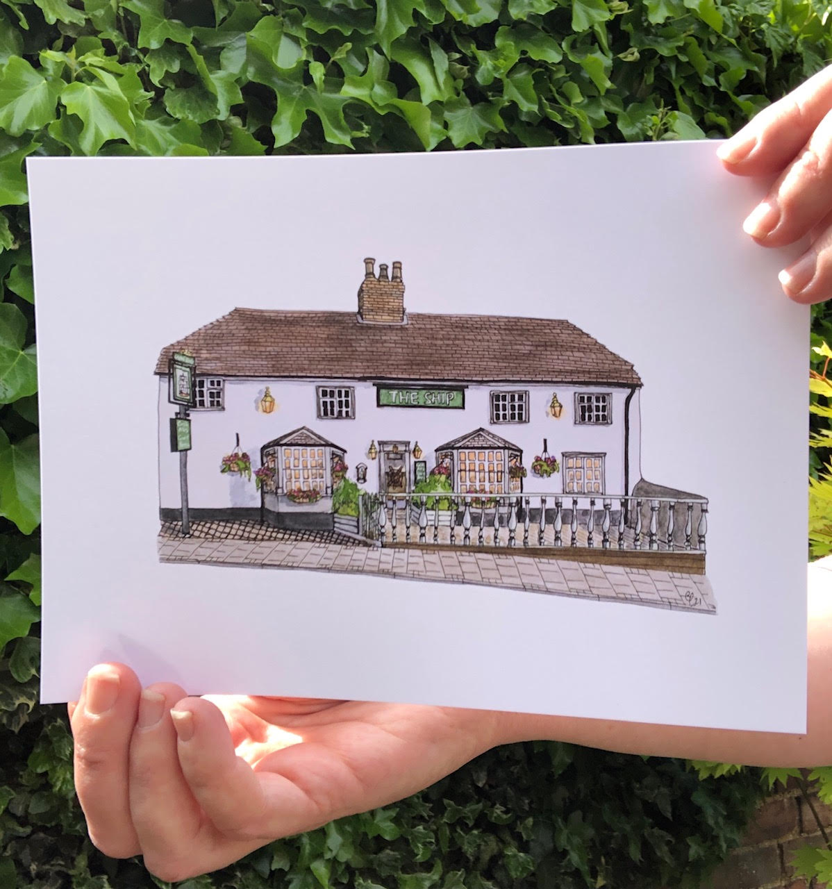 A5 print of The Ship pub on St Cuthberts Street, Bedford