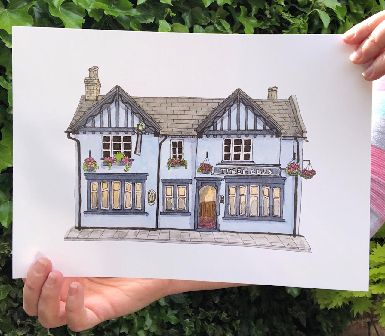 A4 print of The Three Cups on Newnham Street, Bedford